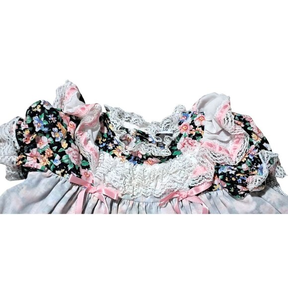 Jo Lene Dress Baby Girl 0-6 Months Floral Lace Ruffle Pink Bows USA Made Vintage - Picture 7 of 8